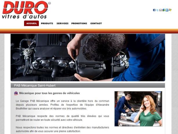 Site internet pour réparateur de pare-brise Duro Vitres d’autos