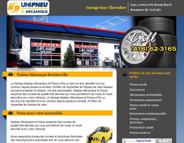 Site web pour garage UNIPNEU mécanique et pneus